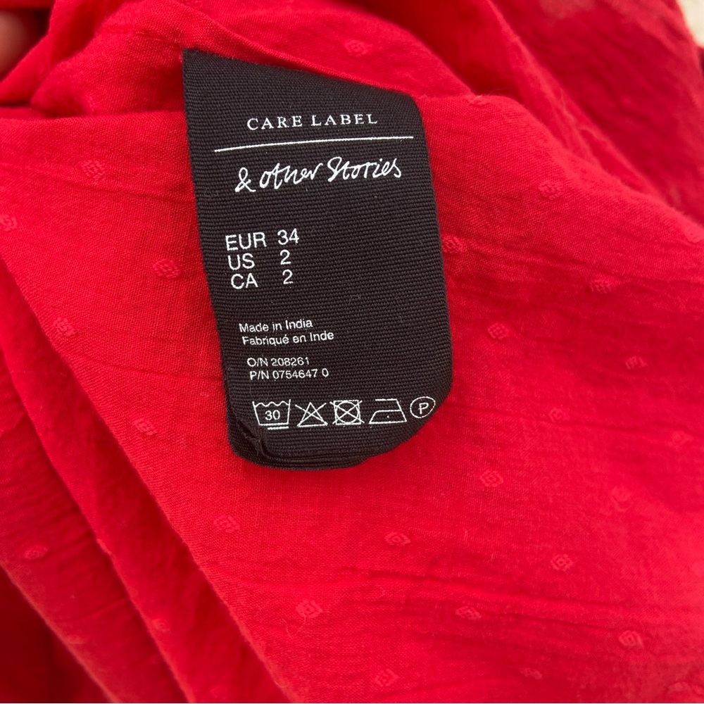 & Other Stories | Red Swiss Dot Crepe Wrap Dress | Size 2 - Picture 11 of 15